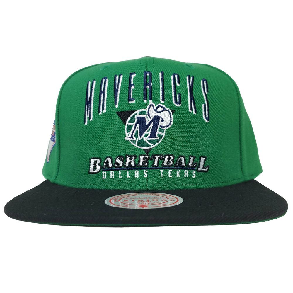 Dallas Mavs Mitchell & Ness NBA Snapback Hat Cap Embroidery Green Black NWT